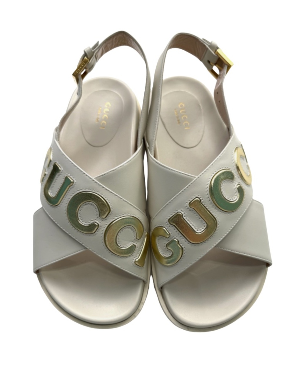 GUC Gucci GG Elizabeth logo Beige Gold Leather Sandals size 36/6 US